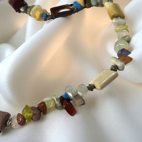 Mookaite & Gemstone Chip Necklace – 26" Boho Earthtone Strand - Picture 7 of 11